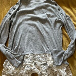 Gray Lace-Hem Tunic Top - Women's Long Sleeve